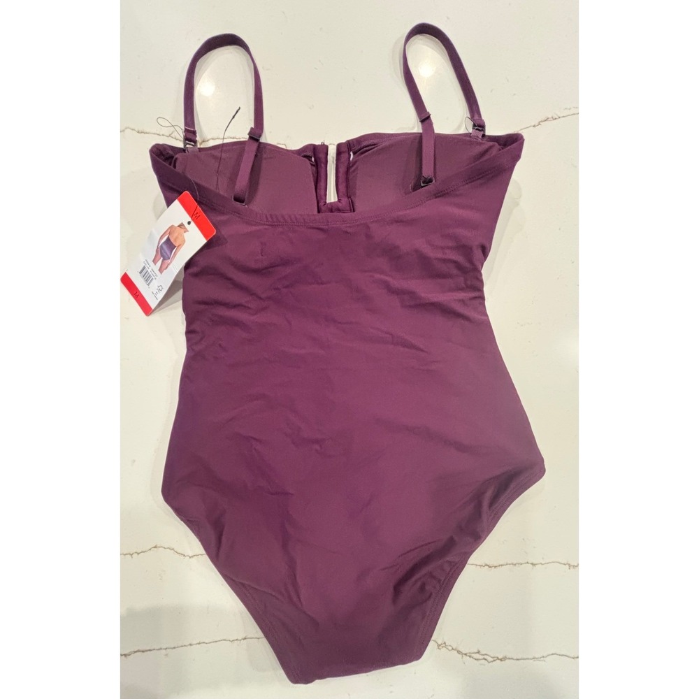 DKNY Medium One Piece Swimsuit Womens Purple Ruched Bandeau 1943727 - Picture 3 of 7